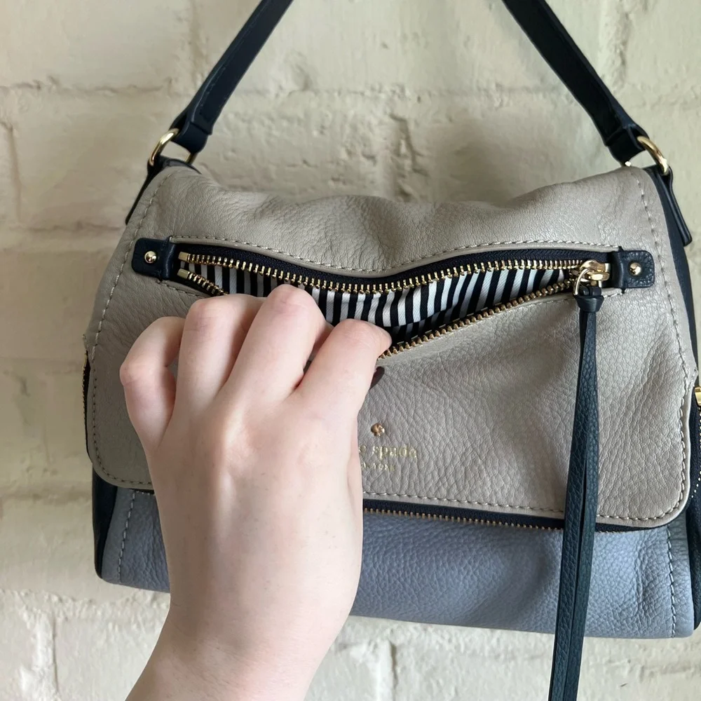 Kate Spade NWOT dark blue, light blue, & light gray boho leather handbag